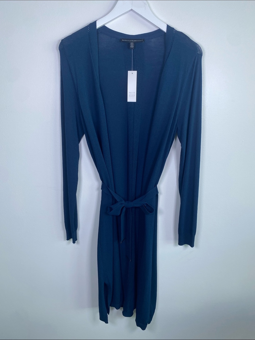 NWT WHBM Blue Open-Front Waist Tie Duster Cardigan Size Medium